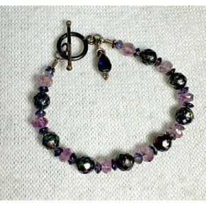 Amethyst & Spinel Beaded Bracelet with a Sterling Toggle Clasp - 6.5"